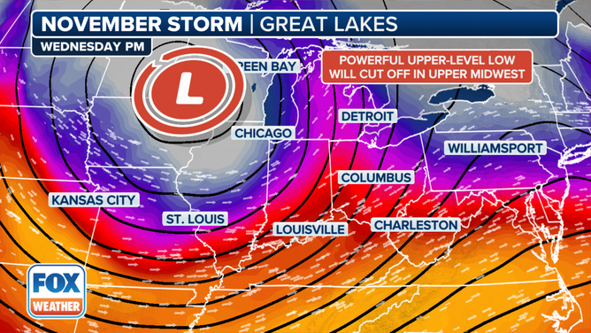 This graphic shows the setup for a winter storm moving across the U.S. this week.