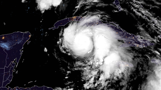 This satellite image shows Hurricane Rafael on Wednesday, Nov. 6, 2024.