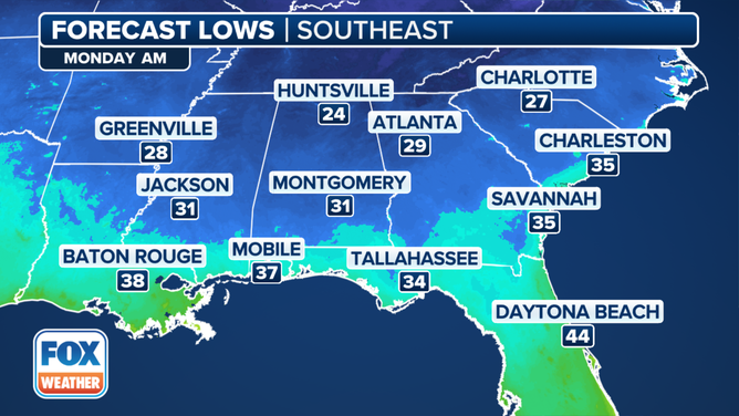 Monday Morning Lows in Southeast