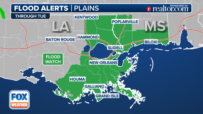 This graphic shows Flood Alerts in effect in the Southeast.