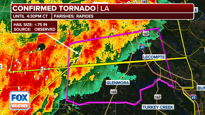 A radar-confirmed tornado passed through Kisatchie National Forest on Saturday.