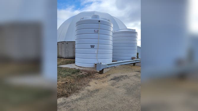 Large tanks store the cheese brine for road treatment in Green County. Wisconsin.
