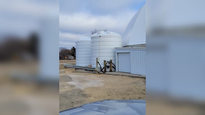 Tanks holding cheese brine for road treatment in Green County. Wisconsin.