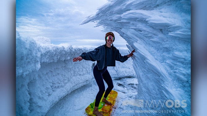 Meteorologists perched atop the Northeast's highest peak, known for the world's worst weather, took advantage of recent icy conditions to engage in a rather unusual activity: subarctic surfing.