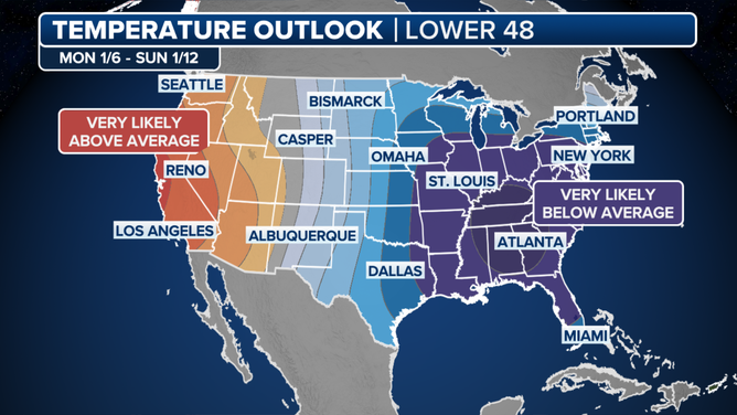 Temperature outlook for the second week of January.