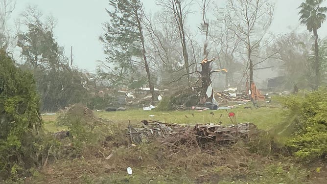 Storm damage is seen near Alvin, Texas on December 28, 2024.