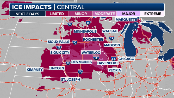 The Midwest ice forecast for December 13, 2024.