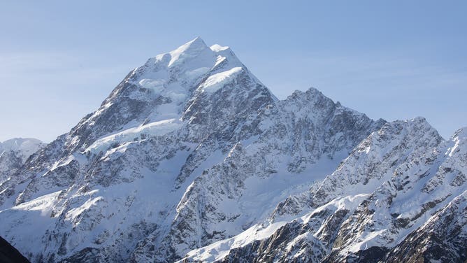 The highest mountain in New Zealand Mount Cook also known as Aoraki is seen at Mount Cook National Park in the South Island, New Zealand, on August 05, 2020. It lies amidst the Southern Alps Mountain range and as of 2020, its height is recorded as 3724m from the sea level. (Photo by Sanka Vidanagama/NurPhoto via Getty Images)