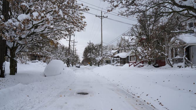 ERIE, PENNSYLVANIA, UNITED STATES - DECEMBER 2: An unforgiving lake-effect snow blankets the Great Lakes, disrupting daily life in New York and Pennsylvania, United States on December 02, 2024. (Photo by Lokman Vural Elibol/Anadolu via Getty Images)