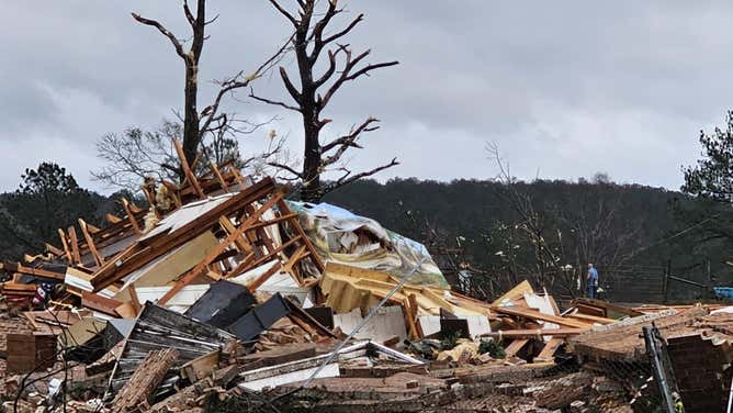 Reported tornado damage near Bude, Mississippi.