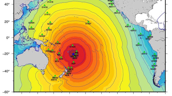 Tonga wave travel time in 2022