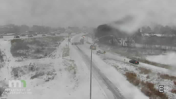 It was a snowy scene on Minnesota State Highway 47 in Minneapolis on Thursday morning.