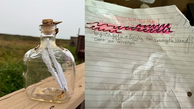 A glass Captain Morgan bottle and the message inside found on South Padre Island, Texas.