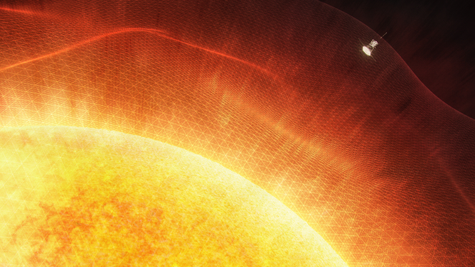 Conceptual image of Parker Solar Probe entering the Sun's corona.