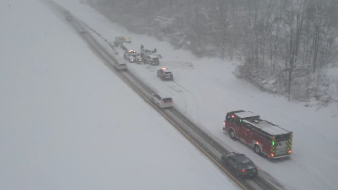 Traffic and crashes near Mentor, Ohio on I-90 on Sunday, Dec. 1, 2024.