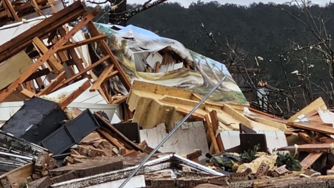 Reported tornado damage near Bude, Mississippi.