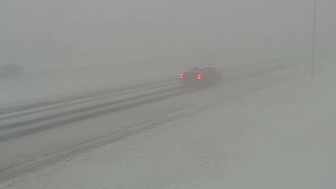 This image shows a life-threatening snow squall just west of Grand Forks, North Dakota, on Wednesday, Dec. 4, 2024.