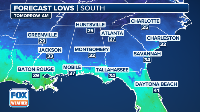 This graphic shows the forecast low temperatures on Tuesday, Dec. 3, 2024.