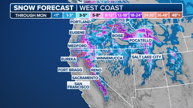 A look at the rounds of rain and snow to impact the West.