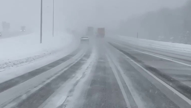 This image shows the dangerous travel conditions between Erie, Pennsylvania and Cleveland, Ohio, as a winter storm slams the region on Thursday, Dec. 5, 2024.