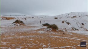 Rare snow blankets Sahara dunes in Northern Africa