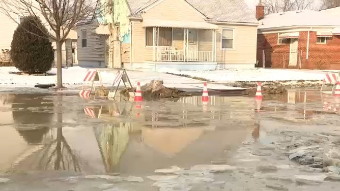 Flooded Detroit neighborhood.