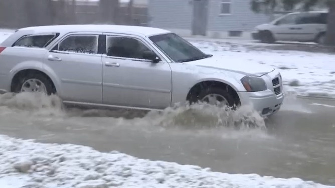 Flooded Detroit neighborhood.