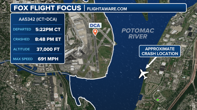 A PSA Airlines Bombardier CRJ700 regional jet collided in midair with a Sikorsky H-60 helicopter while on approach to Runway 33 at Reagan Washington National Airport around 9 p.m. local time. PSA was operating as Flight 5342 for American Airlines. It departed from Wichita, Kansas.
