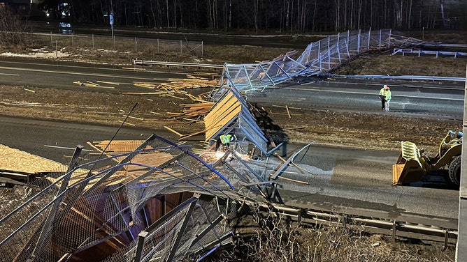 In Anchorage, Alaska, a portion of a pedestrian bridge collapsed onto the highway below during a powerful windstorm.
