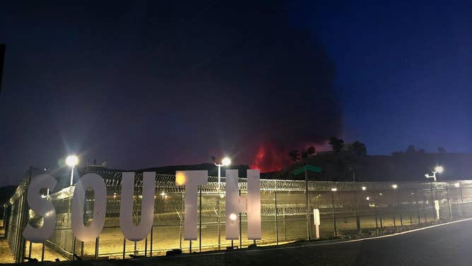 This image shows the Hughes Fire burning near the Pitchess Detention Center in Castaic, California.