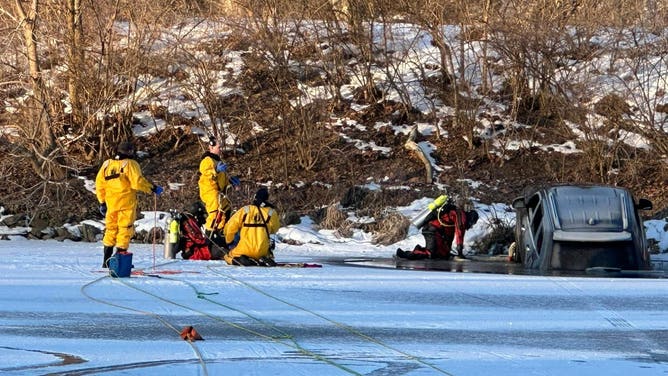 Earlier today IFD Tactical Team 14 was called to assist with recovering a car sitting on top of the ice at 2600 N White River Parkway E Dr. with the car lodged in a now gaping hole in the ice crews were unsuccessful in bringing the vehicle to the shore for tow. We will have to go back in the spring.