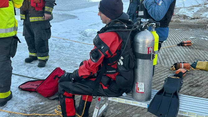 Earlier today IFD Tactical Team 14 was called to assist with recovering a car sitting on top of the ice at 2600 N White River Parkway E Dr. with the car lodged in a now gaping hole in the ice crews were unsuccessful in bringing the vehicle to the shore for tow. We will have to go back in the spring.