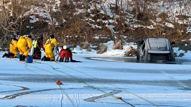 Earlier today IFD Tactical Team 14 was called to assist with recovering a car sitting on top of the ice at 2600 N White River Parkway E Dr. with the car lodged in a now gaping hole in the ice crews were unsuccessful in bringing the vehicle to the shore for tow. We will have to go back in the spring.