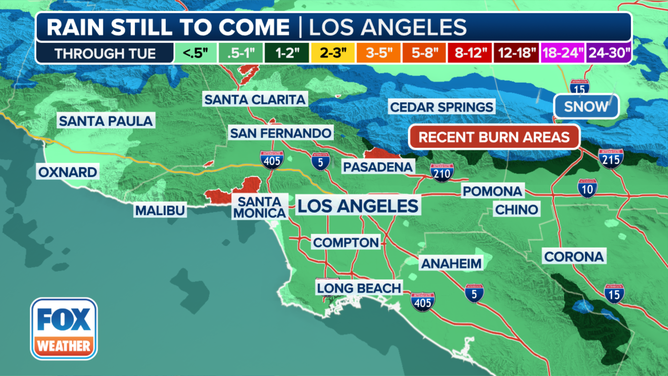 This graphic shows the forecast rain totals in Southern California.