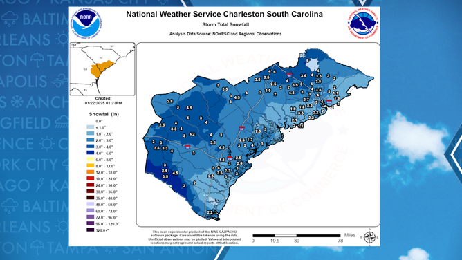 South Carolina snowfall totals