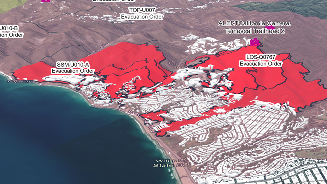 CalFire map of the Palisades Fire