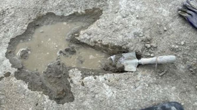Excavated footprint of Megalosaurus discovered at the quarry by the University of Oxford and University of Birmingham.