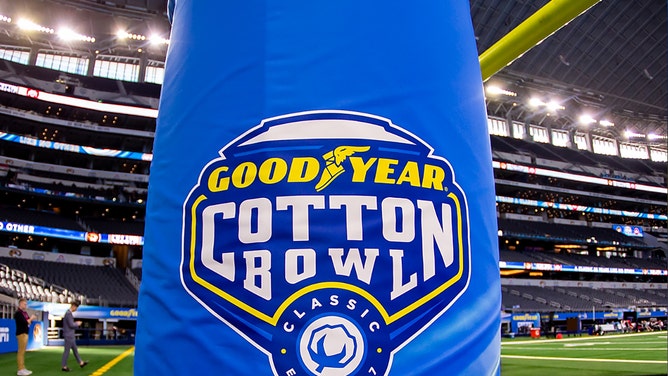 The Good year logo placed on a display during the 88th annual Cotton Bowl game between the Missouri Tigers and the Ohio State Buckeyes on Friday, December 29, 2023 at AT&Stadium in Arlington, TX.