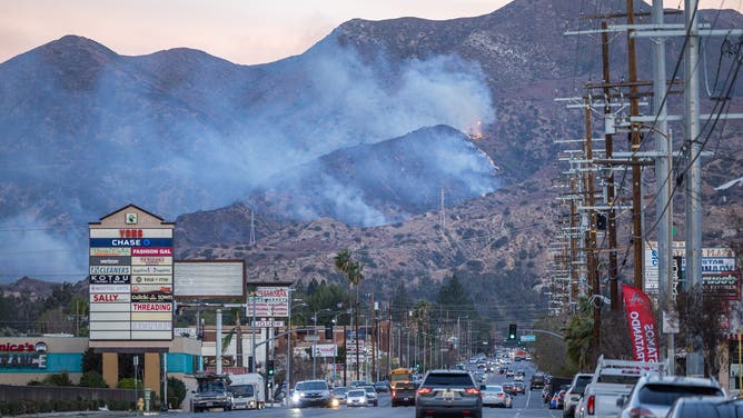 SYLMAR, CA - JANUARY 08: The Hurst fire burns in the hills above Sylmar, CA on Wednesday, Jan. 8, 2025. 