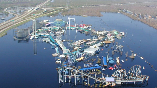 UNITED STATES - SEPTEMBER 15: Six Flags New Orleans, an amusement park , is underwater in New Orleans, Louisiana, September 13, 2005.