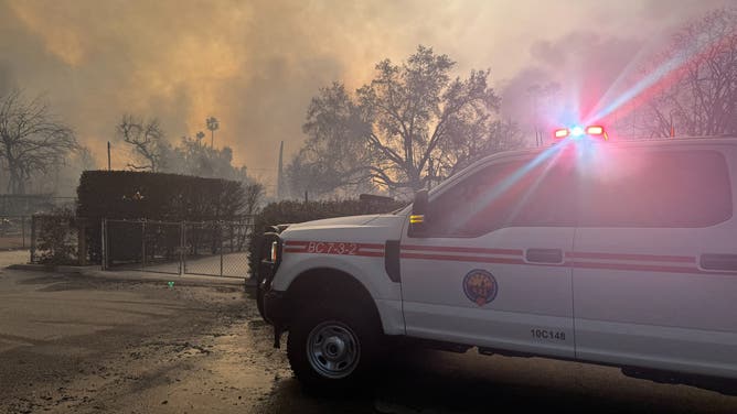 An Arizona fire crew on scene at the Eaton Fire near Pasadena, California on Jan. 8, 2025. 