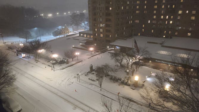 Snow in Washington, D.C.'s Woodley Park on Jan. 6, 2024.