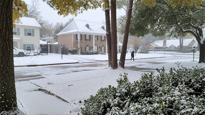 Texas State Sen. Paul Bettencourt shared photos of the snow in Houston as a winter storm slammed the region on Tuesday, Jan. 21, 2025.