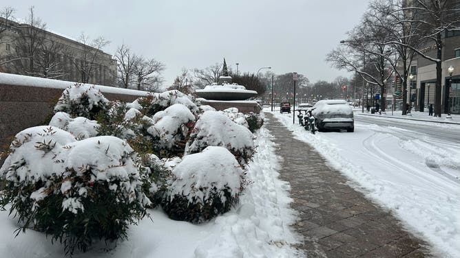 2024年1月6日月曜日、ワシントンDCのリバティ広場に積もった雪。