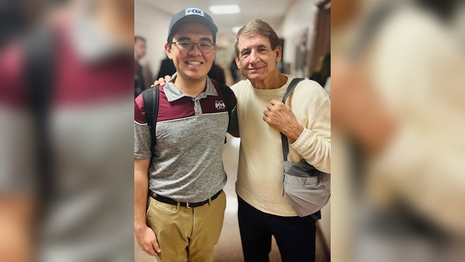 FOX Weather hurricane specialist Bryan Norcross with FOX Weather MSU scholarship recipient Mark Kimoto
