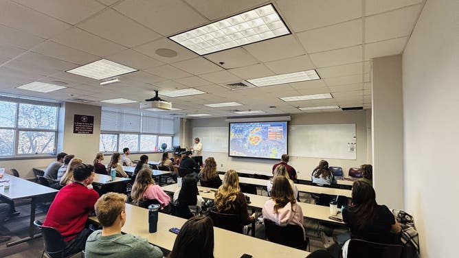 FOX Weather hurricane specialist Bryan Norcross speaks to MSU meteorology students in an exclusive seminar