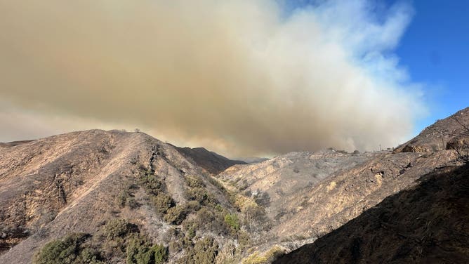 Palisades Fire in Mandeville Canyon, California.