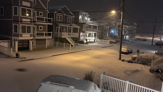 A winter storm arrived on the Jersey Shore on Sunday, Jan. 19, 2025. Snow seen in Seaside Heights, New Jersey.