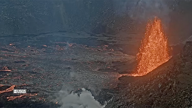 This image comes from a USGS live stream of the eruption of Hawaii's Kilauea Volcano on Jan. 16, 2025.