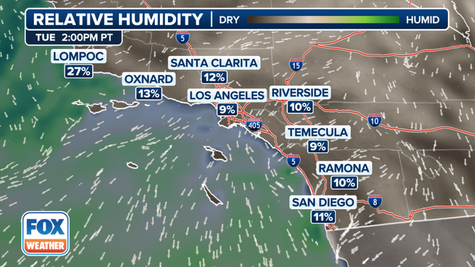 This graphic shows the relative humidity forecast on Tuesday, Jan. 14, 2025.